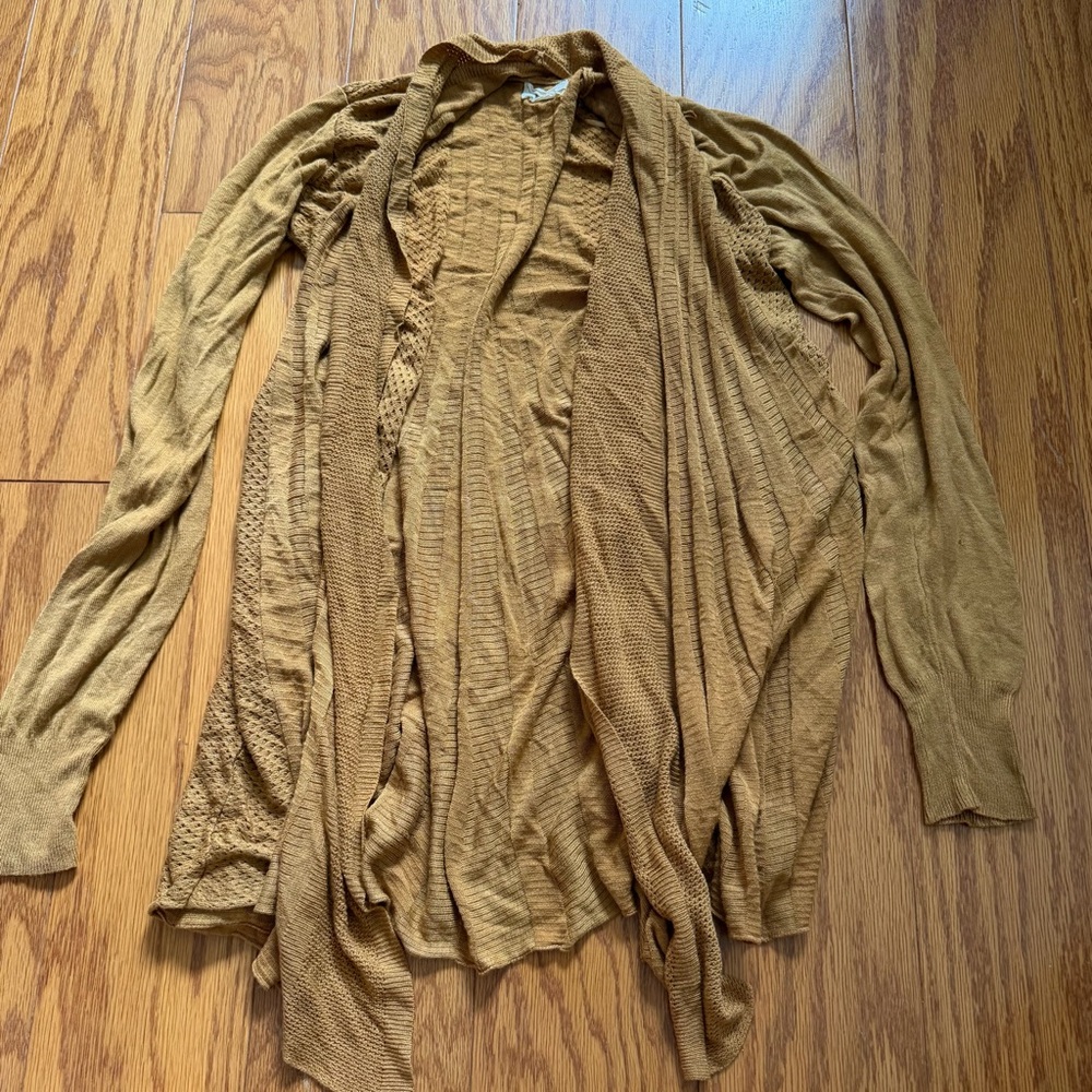 Dreamers Mustard Open-Front Draped Cardigan laser cut design medium m